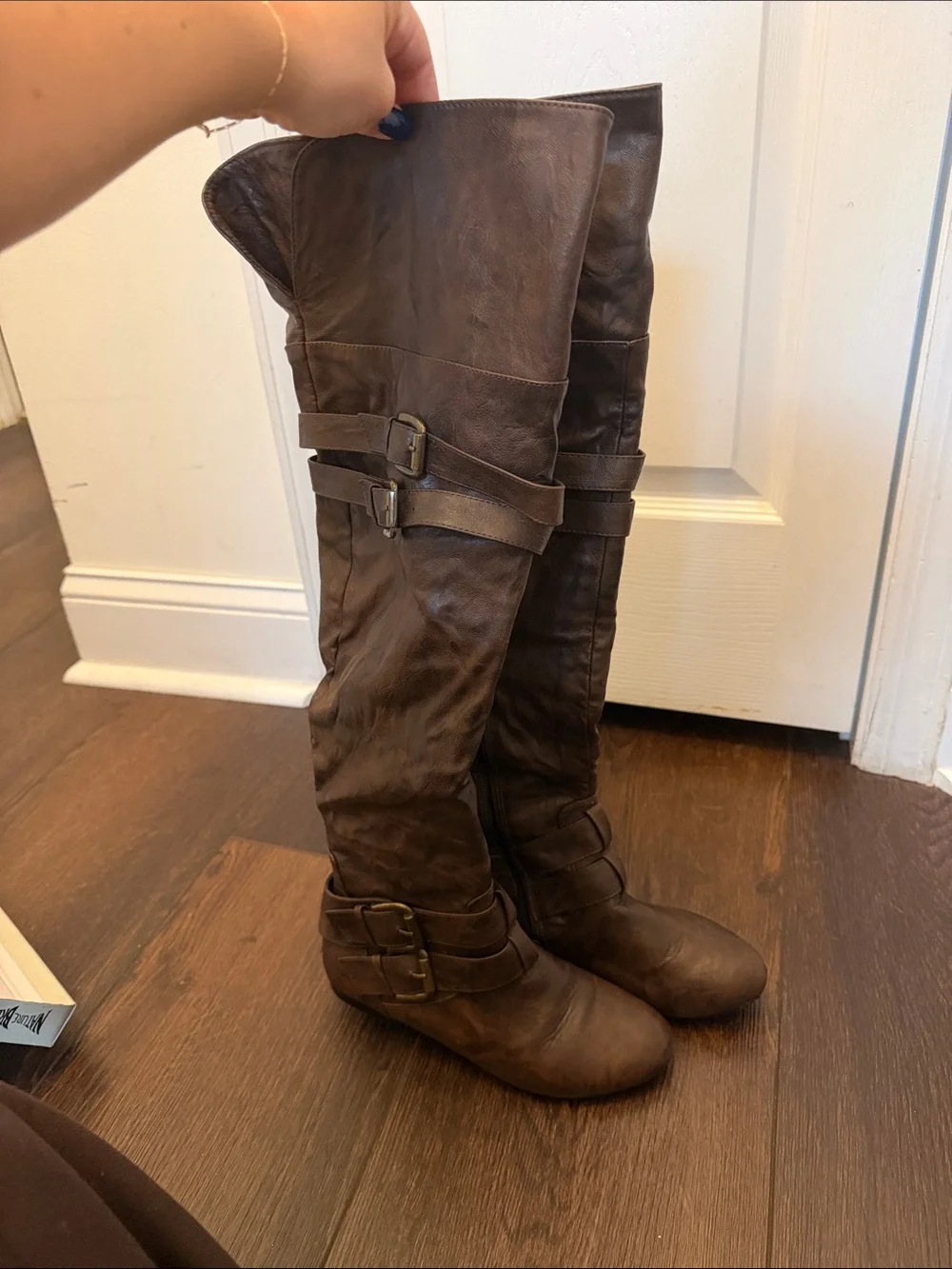 Over-the-Knee Buckle Boots in Dark Brown